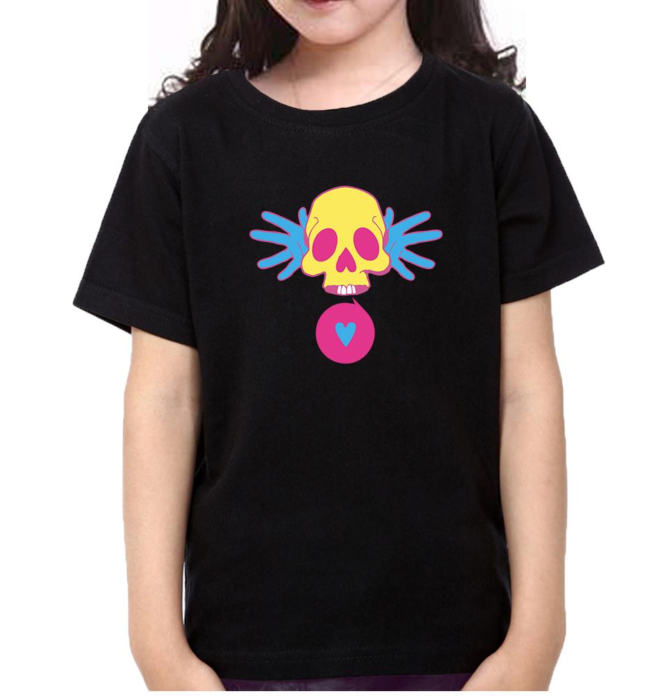 Cartoon Skull Half Sleeves T-Shirt For Girls -FunkyTeesClub