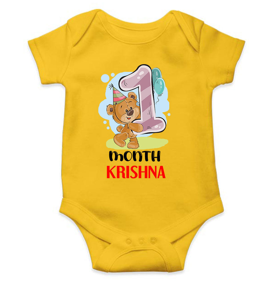 Custom Name 1 Month Birthday Teddy Design Rompers for Baby Boy- FunkyTeesClub
