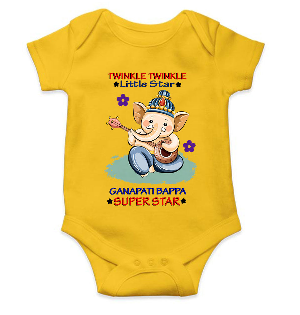 Twinkle Twinkle Little Star Ganpati Bappa Superstar Ganesh Chaturthi Rompers for Baby Boy- FunkyTeesClub