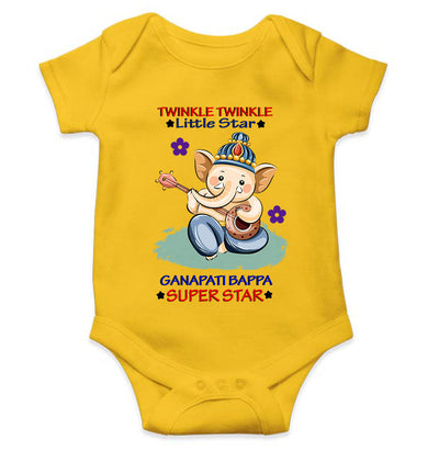 Twinkle Twinkle Little Star Ganpati Bappa Superstar Ganesh Chaturthi Rompers for Baby Boy- FunkyTeesClub