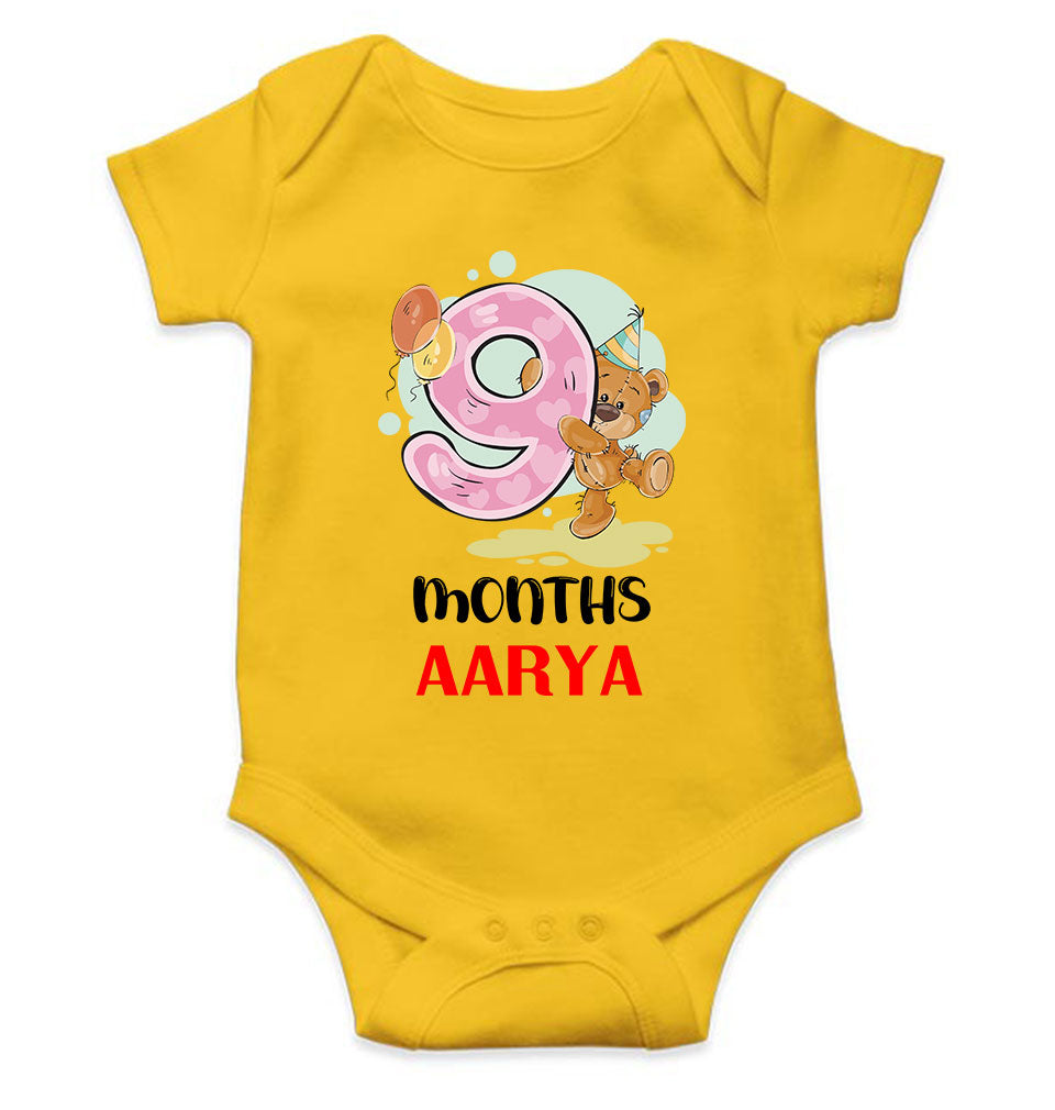 Custom Name 9 Month Birthday Teddy Design Rompers for Baby Girl- FunkyTeesClub