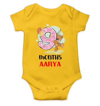 Custom Name 9 Month Birthday Teddy Design Rompers for Baby Girl- FunkyTeesClub