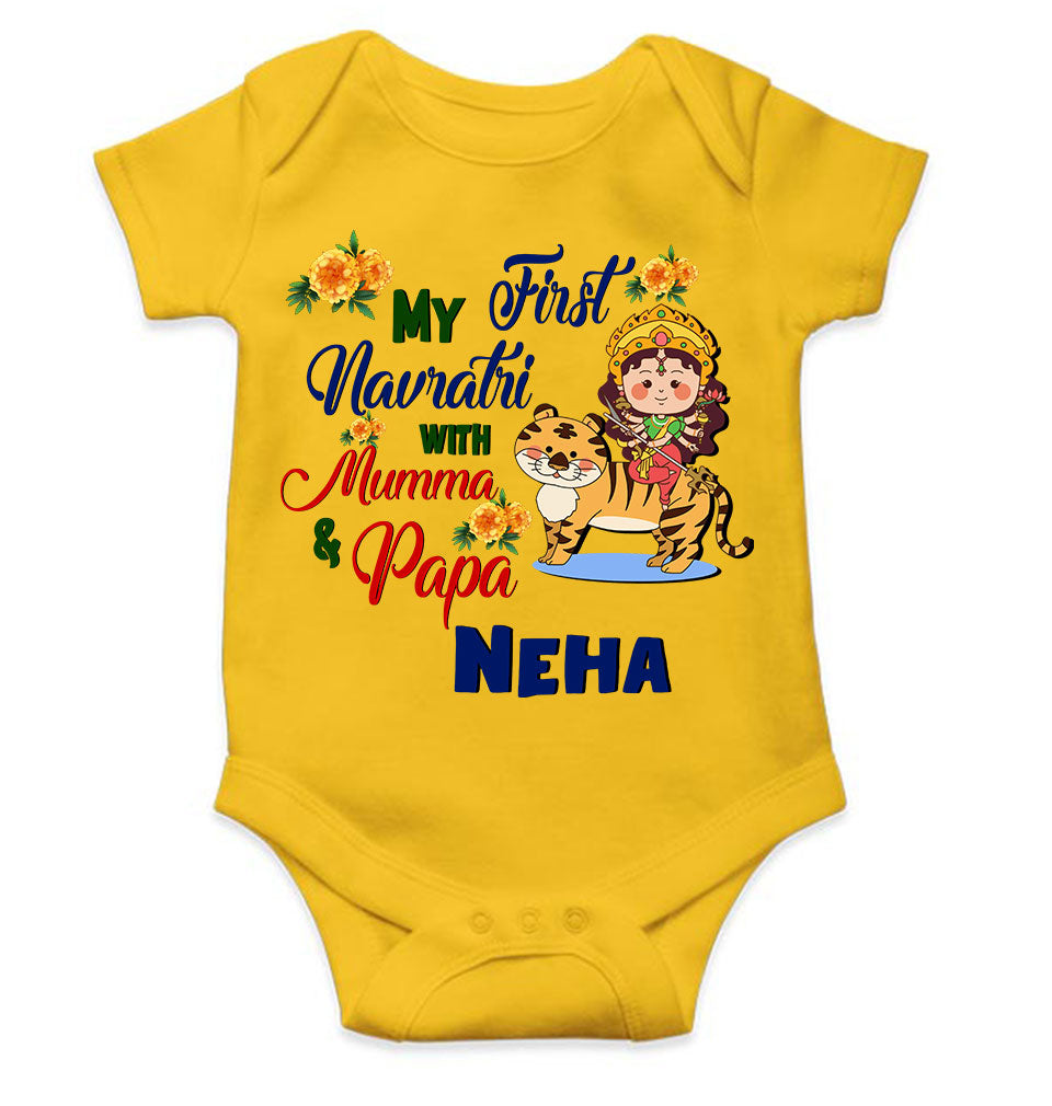 Custom Name My First Navratri With Mumma And Papa Rompers for Baby Girl- FunkyTeesClub