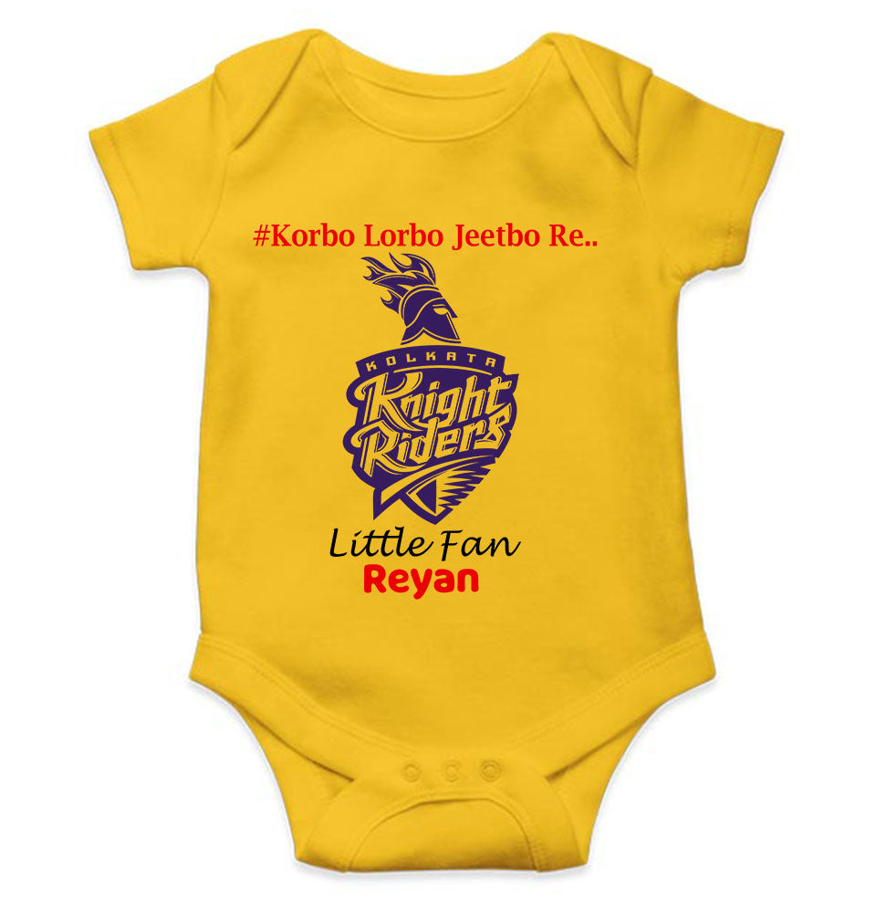 Custom Name IPL KKR Kolkata Knight Riders Korbo Lorbo Jeetbo Re Rompers for Baby Boy- FunkyTeesClub