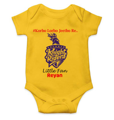 Custom Name IPL KKR Kolkata Knight Riders Korbo Lorbo Jeetbo Re Rompers for Baby Boy- FunkyTeesClub