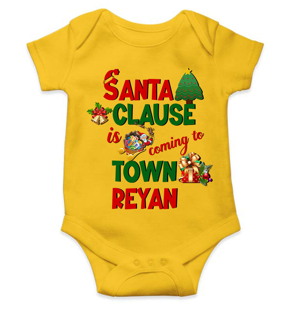 Custom Name Santa Clause Is Coming To Town Christmas Rompers for Baby Boy- FunkyTeesClub