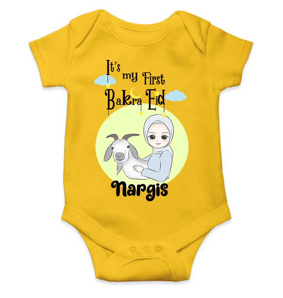 Custom Name Its My First Bakra Eid Rompers for Baby Girl- FunkyTeesClub
