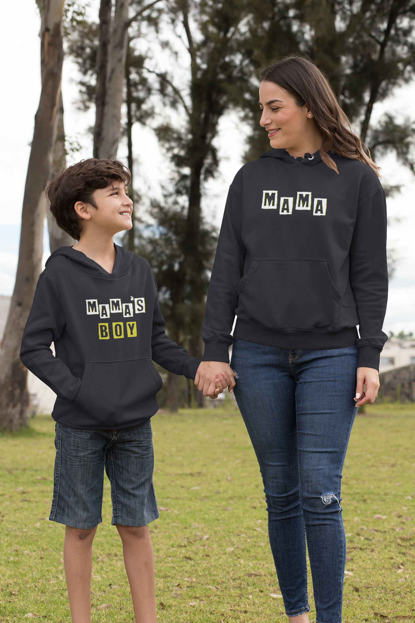Mamas Boy Mother And Son Black Matching Hoodies- FunkyTeesClub