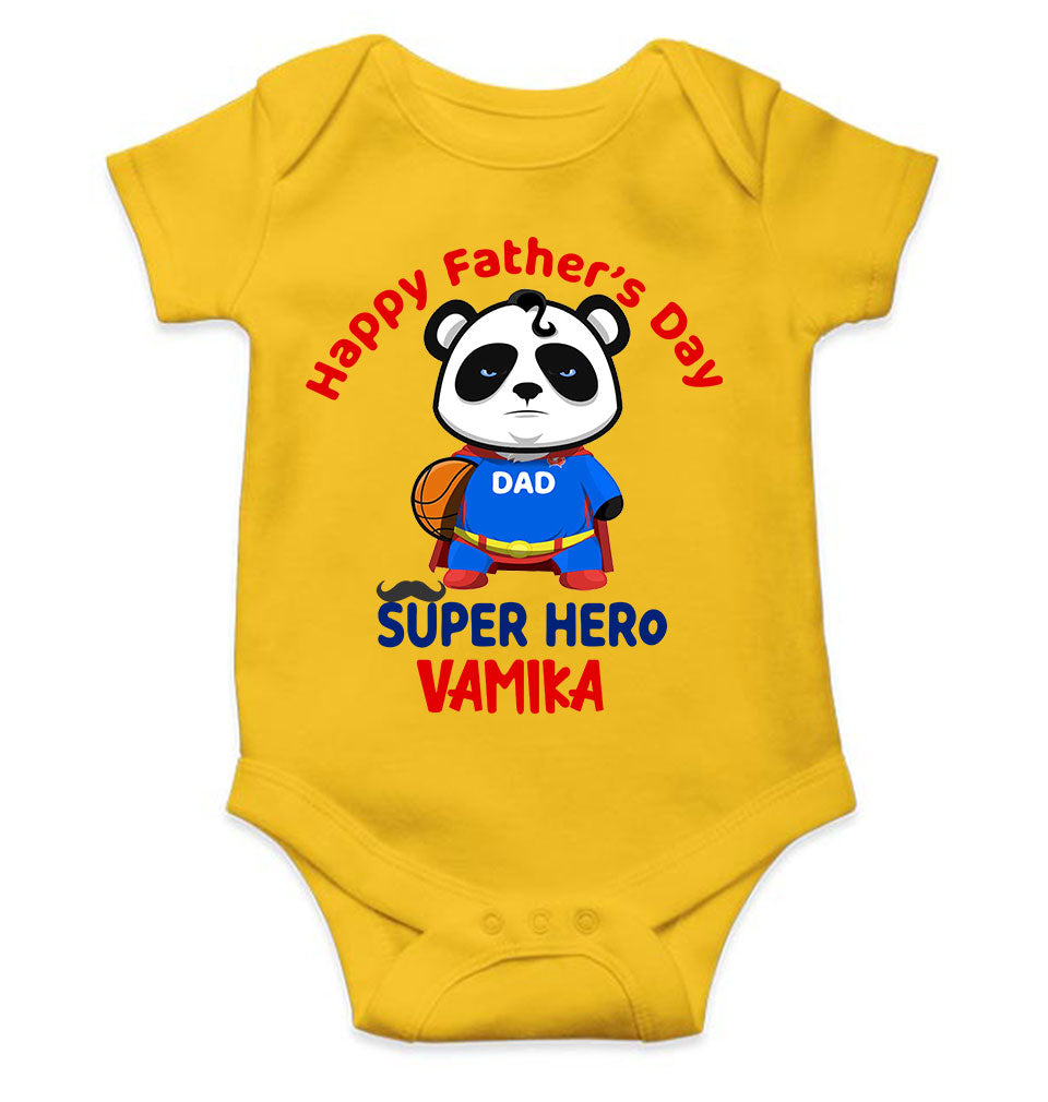 Custom Name Happy Fathers Day Super Hero Rompers for Baby Girl- FunkyTeesClub