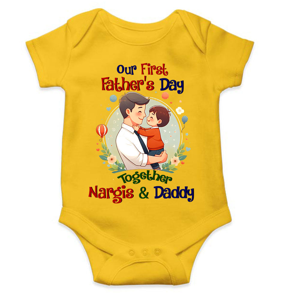 Custom Name Our First Father Day Rompers for Baby Girl- FunkyTeesClub
