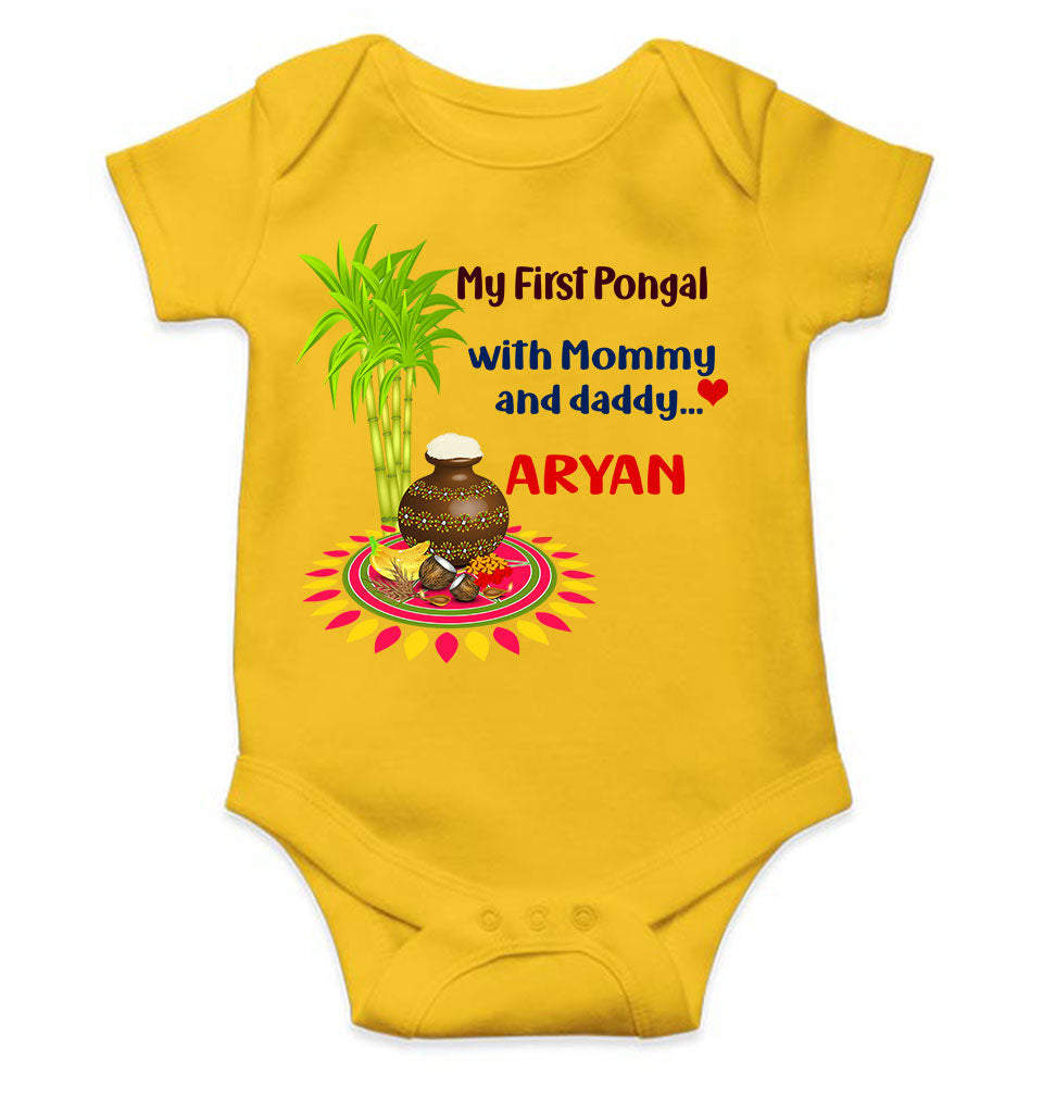 Custom Name My First Pongal With Mommy And Daddy Rompers for Baby Boy- FunkyTeesClub