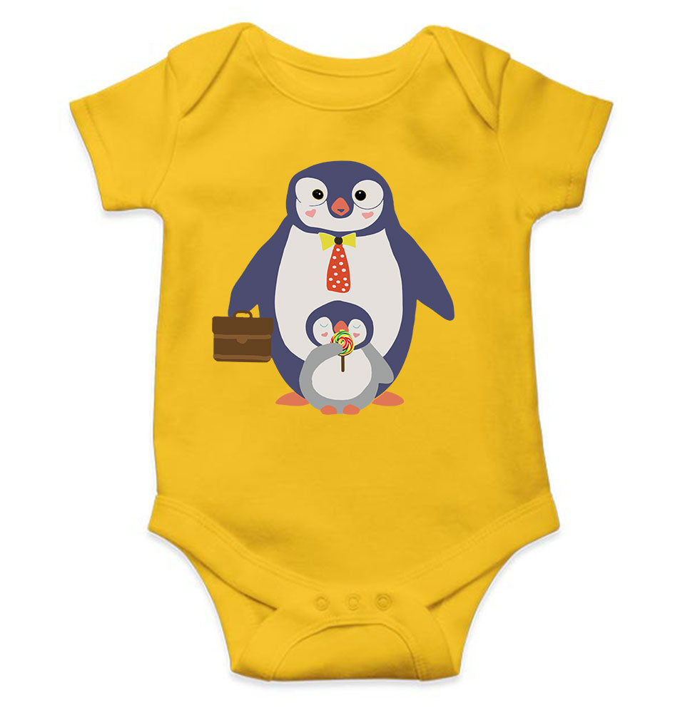 Papa And Baby Penguin Cartoon Rompers for Baby Girl- FunkyTeesClub