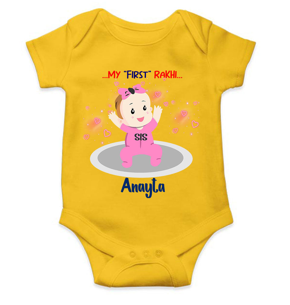 Custom Name My First Rakhi Dress Rompers for Baby Girl- FunkyTeesClub