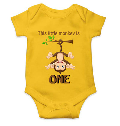 Little Monkey Is One First Birthday Rompers for Baby Boy- FunkyTeesClub