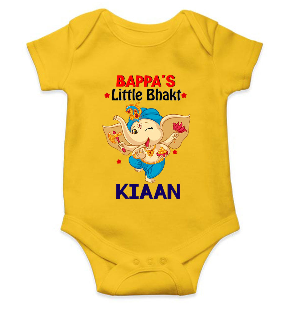 Custom Name Little Bappa Bhakt Ganesh Chaturthi Rompers for Baby Boy- FunkyTeesClub