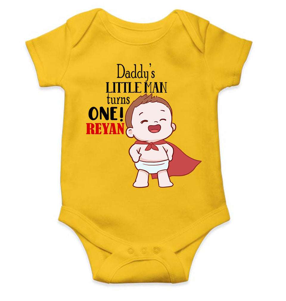 Custom Name Daddys Little Man Turns One First Birthday Rompers for Baby Boy- FunkyTeesClub