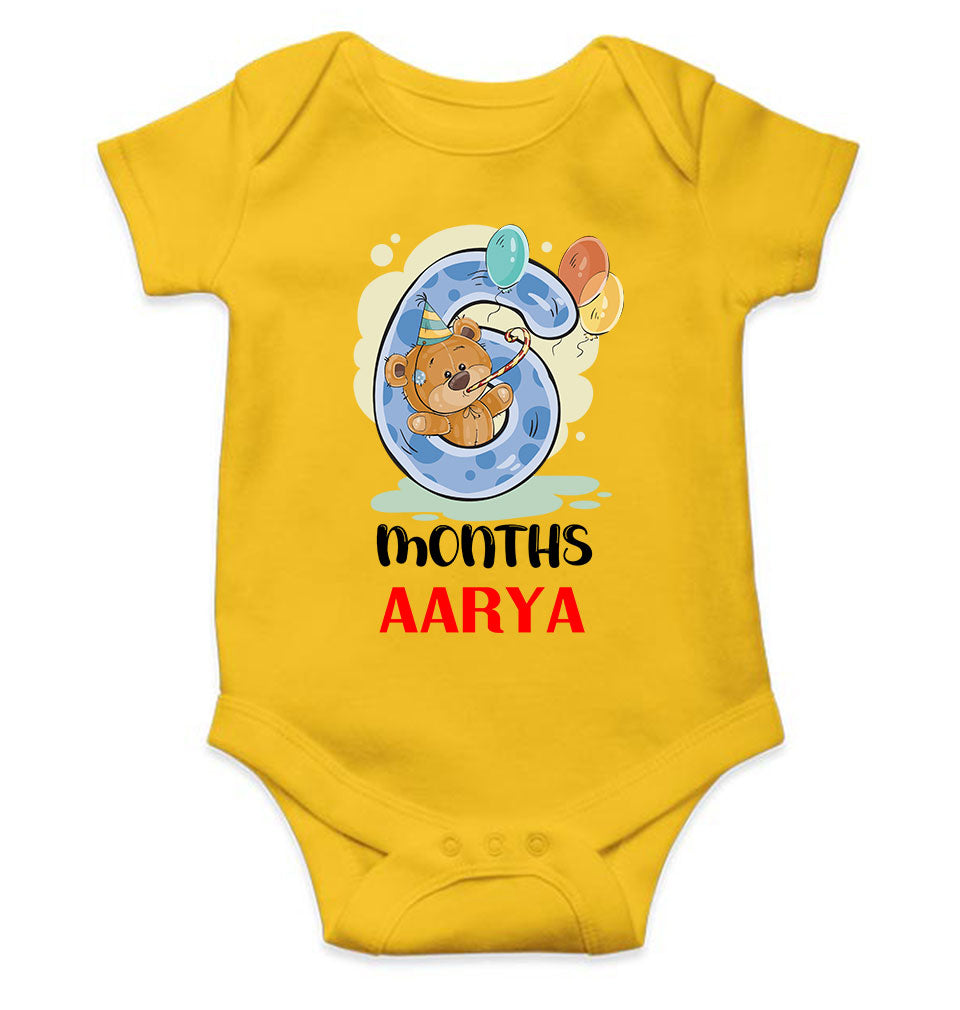 Custom Name 6 Month Birthday Teddy Design Rompers for Baby Girl- FunkyTeesClub