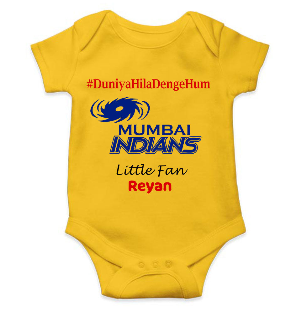 Custom Name IPL MI Mumbai Indians Duniya Hila Denge Hum Rompers for Baby Boy- FunkyTeesClub