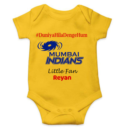 Custom Name IPL MI Mumbai Indians Duniya Hila Denge Hum Rompers for Baby Boy- FunkyTeesClub
