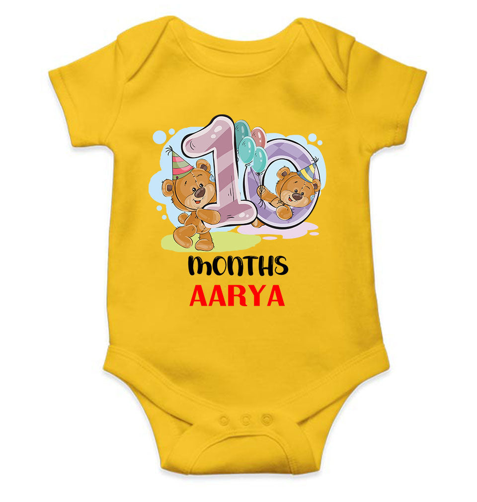 Custom Name 10 Month Birthday Teddy Design Rompers for Baby Girl- FunkyTeesClub