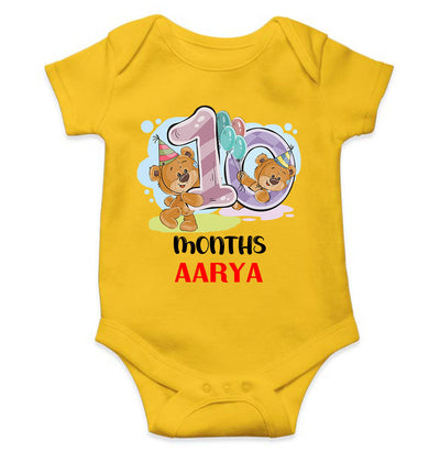 Custom Name 10 Month Birthday Teddy Design Rompers for Baby Girl- FunkyTeesClub