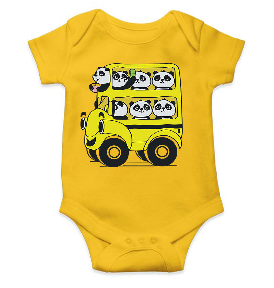 Panda Yellow Bus Cartoon Rompers for Baby Boy- FunkyTeesClub