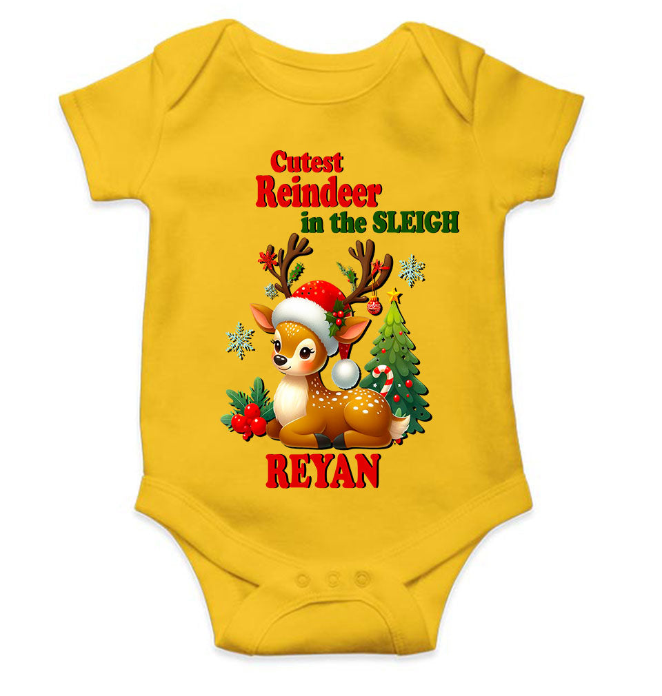 Custom Name Cutest Reindeer In The Sleigh Christmas Rompers for Baby Boy- FunkyTeesClub
