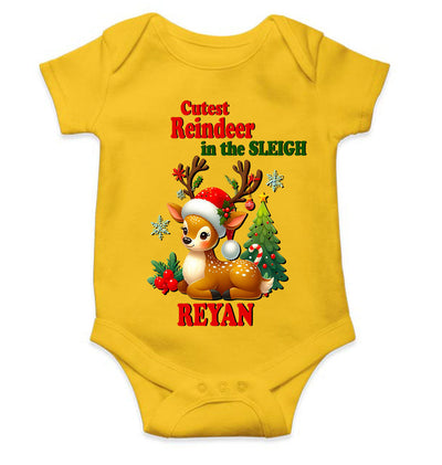 Custom Name Cutest Reindeer In The Sleigh Christmas Rompers for Baby Boy- FunkyTeesClub