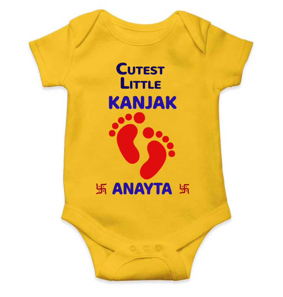Custom Name Cutest Little Kanjak Navratri Rompers for Baby Girl- FunkyTeesClub