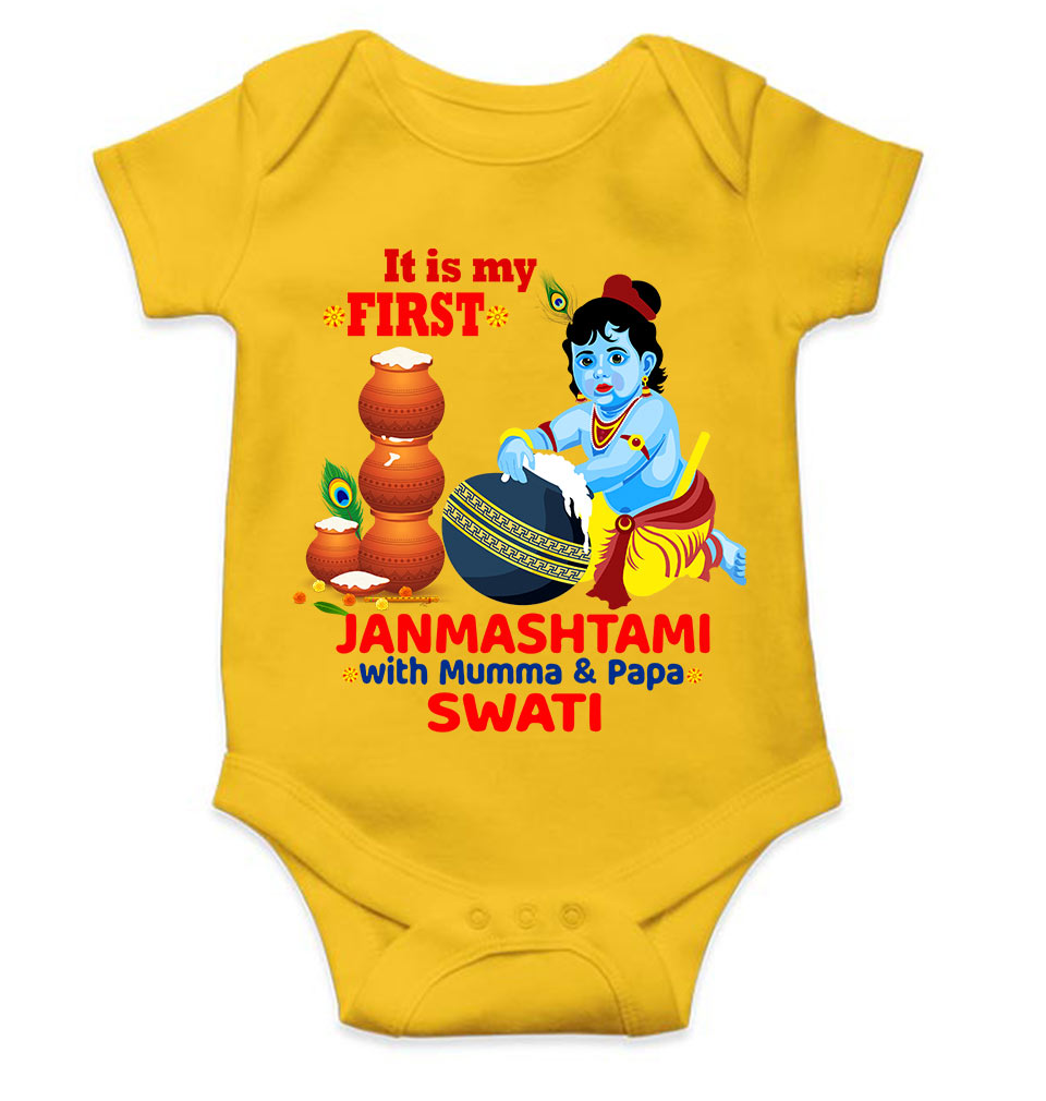 Custom Name First Janmashtami With Mumma Papa Rompers for Baby Girl- FunkyTeesClub