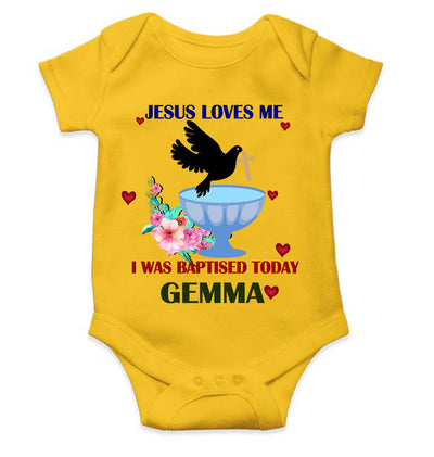 Custom Name Jesus Loves Me Baptism Christening Day Rompers for Baby Girl- FunkyTeesClub