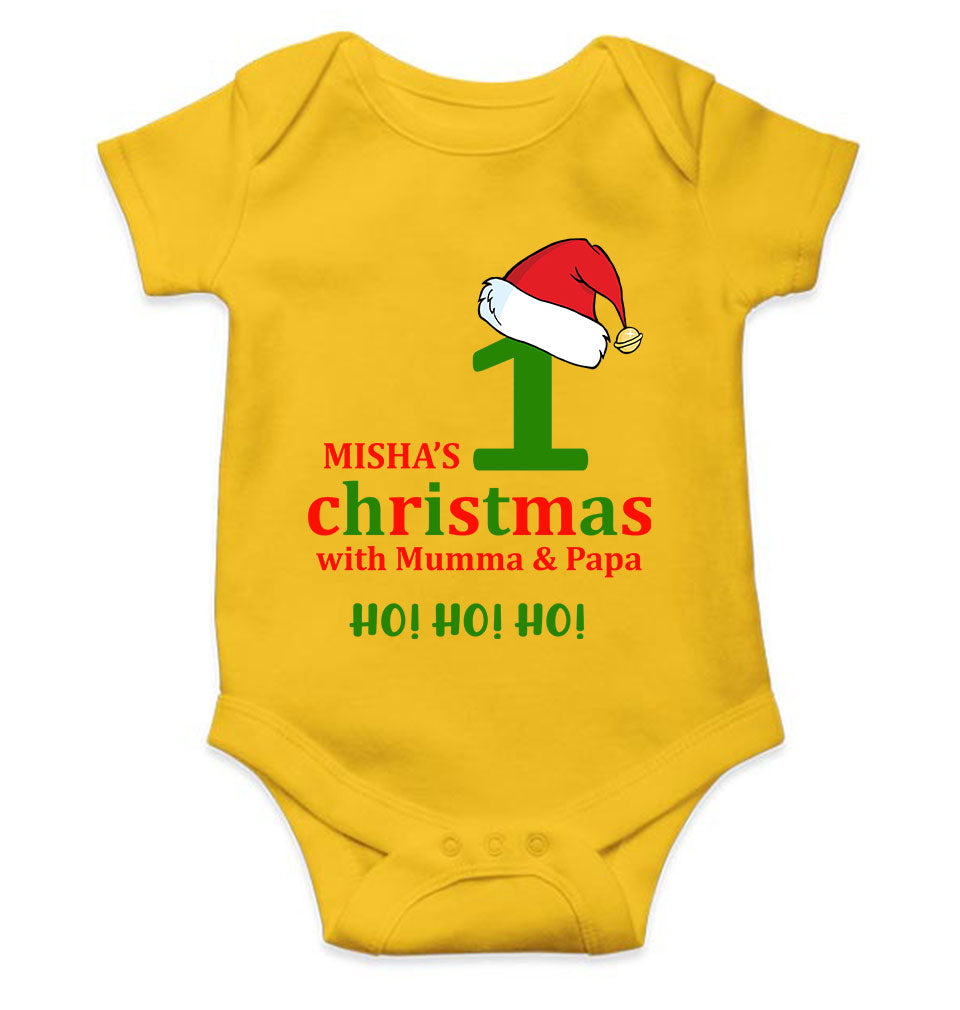 Customized Name 1st Christmas With Mumma & Papa Rompers for Baby Girl- FunkyTeesClub