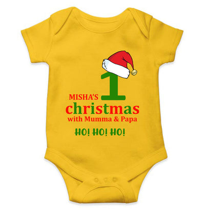 Customized Name 1st Christmas With Mumma & Papa Rompers for Baby Girl- FunkyTeesClub