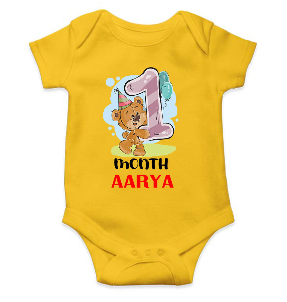 Custom Name 1 Month Birthday Teddy Design Rompers for Baby Girl- FunkyTeesClub