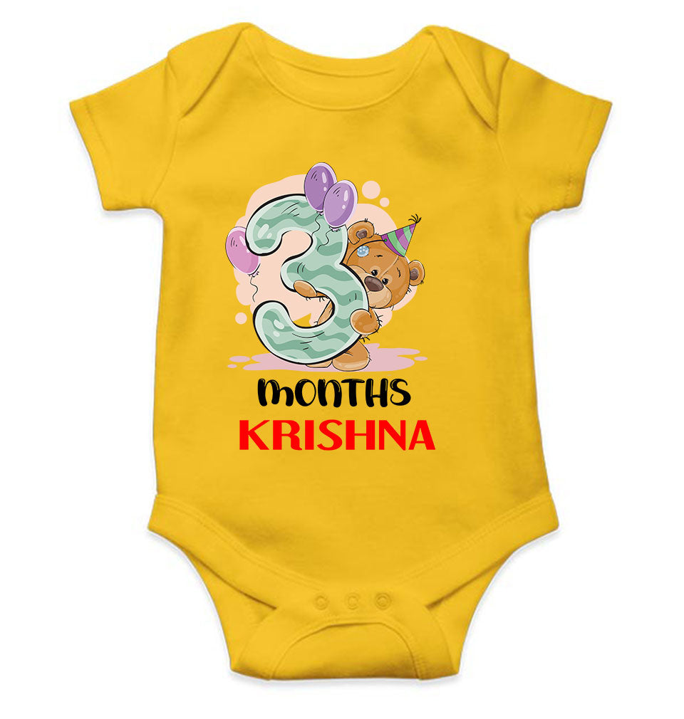 Custom Name 3 Month Birthday Teddy Design Rompers for Baby Boy- FunkyTeesClub