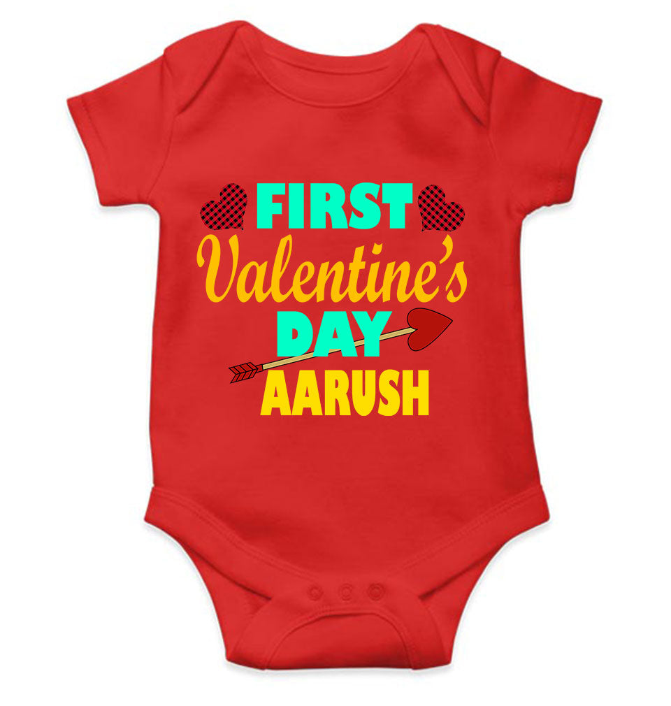 Custom Name First Valentine Rompers for Baby Boy- FunkyTeesClub