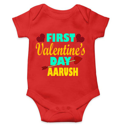 Custom Name First Valentine Rompers for Baby Boy- FunkyTeesClub