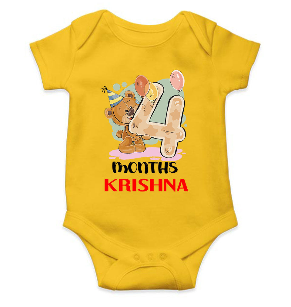 Custom Name 4 Month Birthday Teddy Design Rompers for Baby Boy- FunkyTeesClub