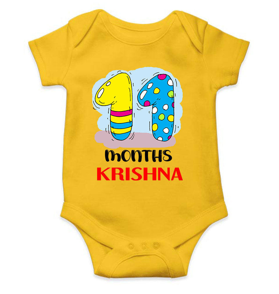 Custom Name 11 Month Birthday Teddy Design Rompers for Baby Boy- FunkyTeesClub