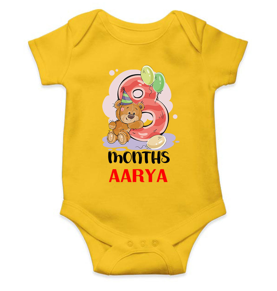 Custom Name 8 Month Birthday Teddy Design Rompers for Baby Girl- FunkyTeesClub