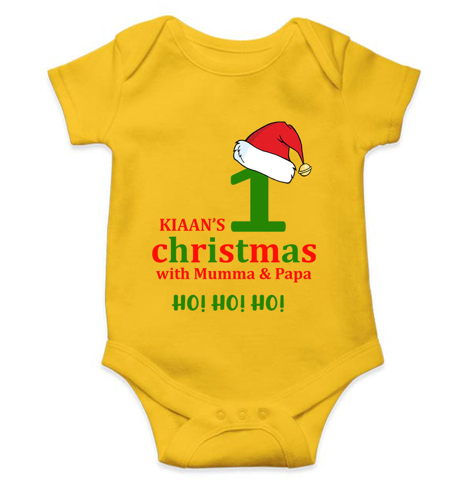 Customized Name 1st Christmas With Mumma & Papa Rompers for Baby Boy- FunkyTeesClub