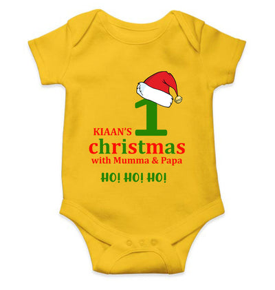 Customized Name 1st Christmas With Mumma & Papa Rompers for Baby Boy- FunkyTeesClub