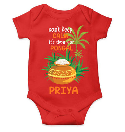 Custom Name Time For Pongal Rompers for Baby Girl- FunkyTeesClub