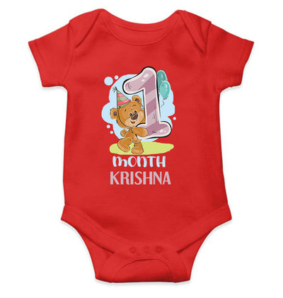 Custom Name 1 Month Birthday Teddy Design Rompers for Baby Boy- FunkyTeesClub