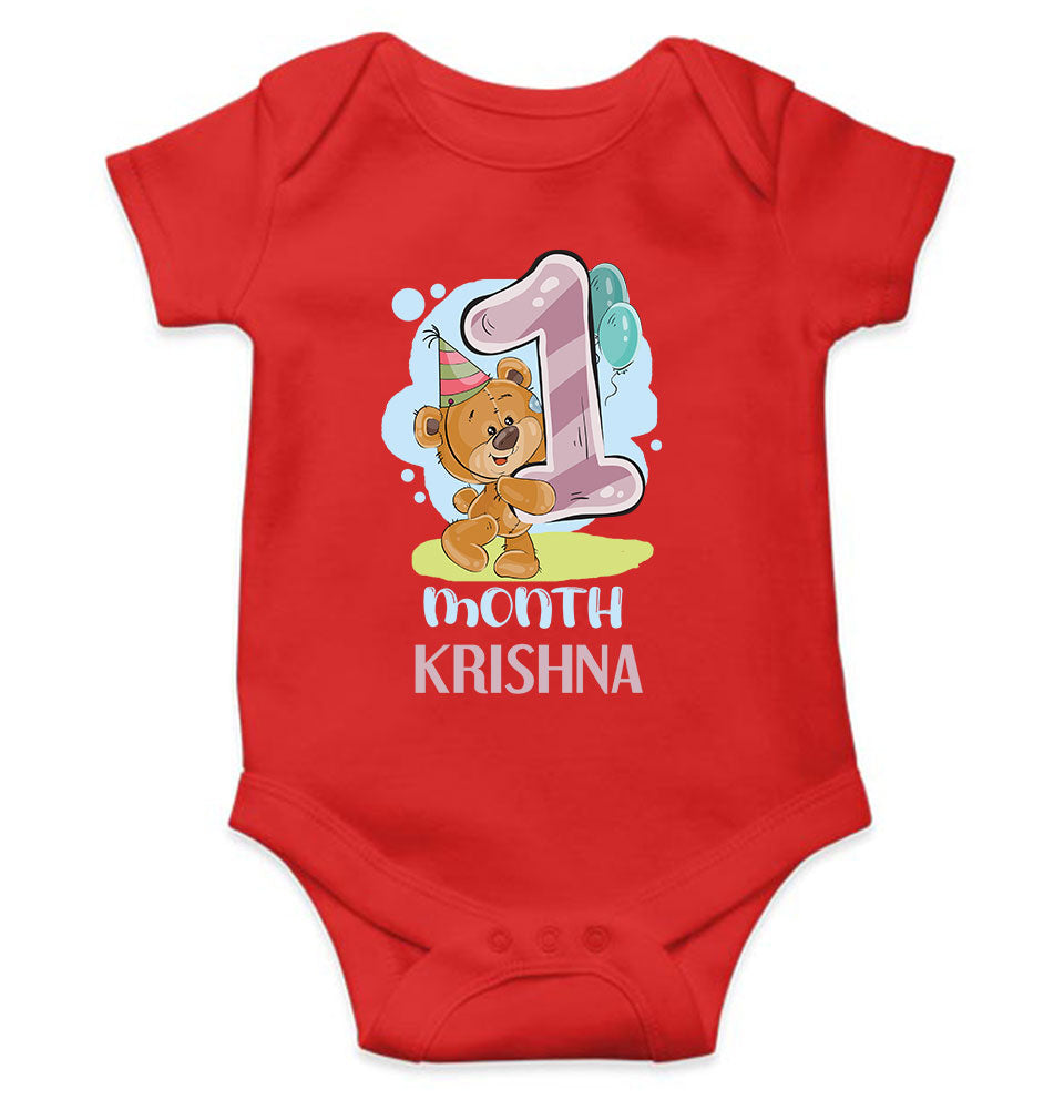 Custom Name 1 Month Birthday Teddy Design Rompers for Baby Boy- FunkyTeesClub