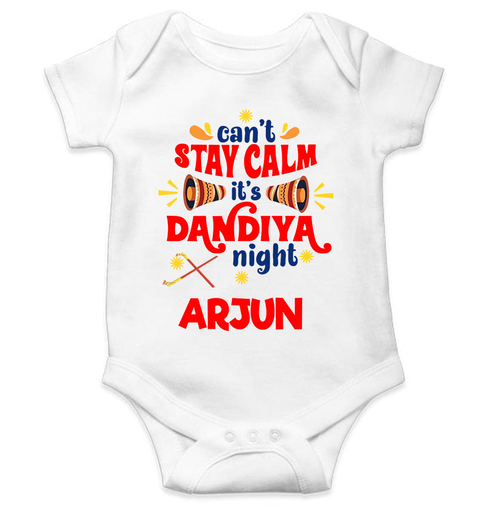 Custom Name Cant Stay Calm It Is Dandiya Night Navratri Rompers for Baby Boy- FunkyTeesClub