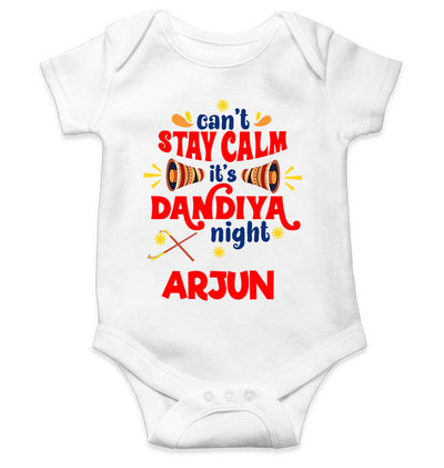 Custom Name Cant Stay Calm It Is Dandiya Night Navratri Rompers for Baby Boy- FunkyTeesClub