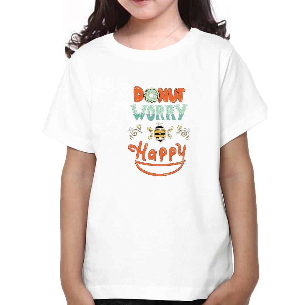 Donut Worry Be Happy Half Sleeves T-Shirt For Girls -FunkyTeesClub