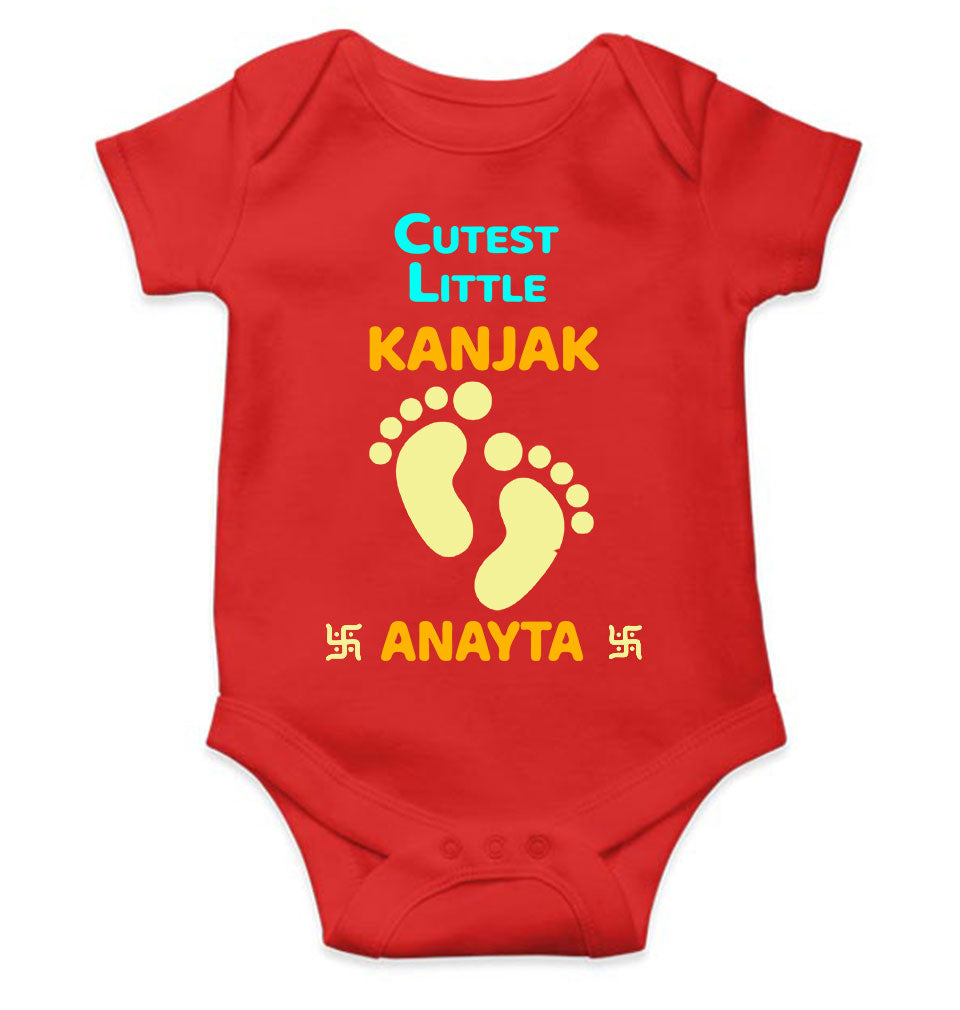 Custom Name Cutest Little Kanjak Navratri Rompers for Baby Girl- FunkyTeesClub