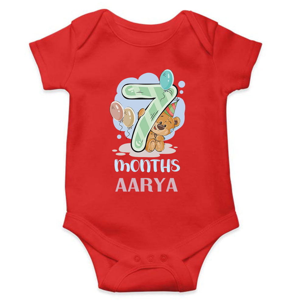 Custom Name 7 Month Birthday Teddy Design Rompers for Baby Girl- FunkyTeesClub